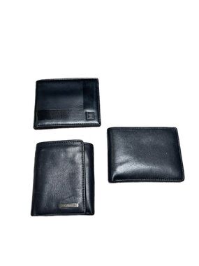 Bundle of THREE Men’s Black Leather Wallets; FOSSIL, Perry Ellis, London Fog